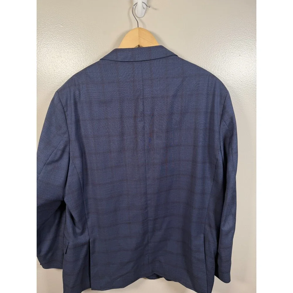 Peter Millar Wool Blazer Size 48 R Blue Plaid Career Professional Business Work